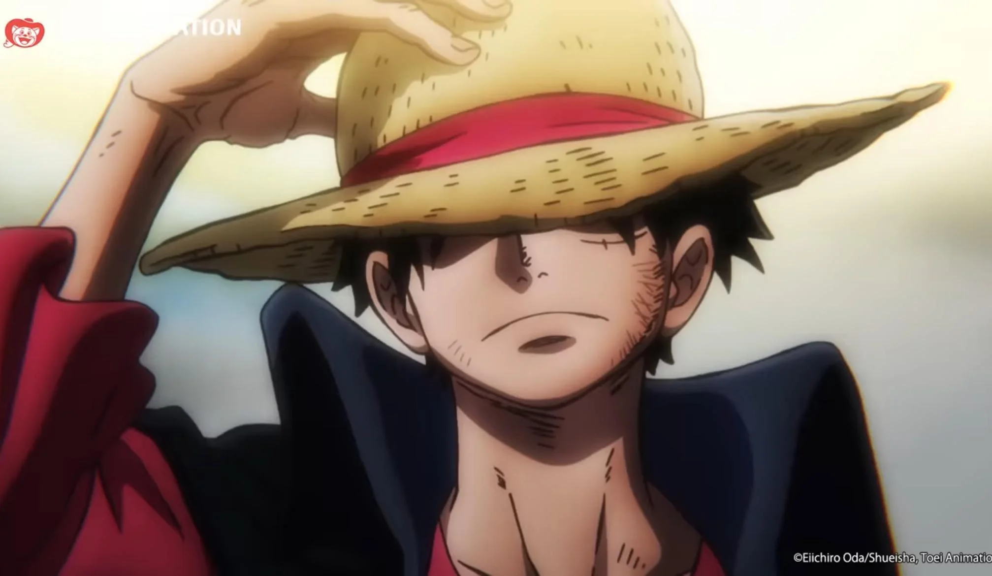 Luffy levantando su sombrero de paja